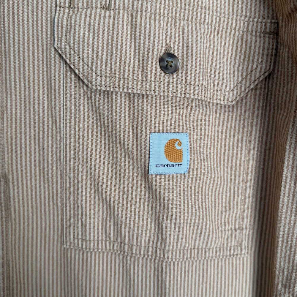 Carhartt Mens XL Loose Fit Striped Long Sleeve Button Down Work Shirt Brown - Picture 4 of 9